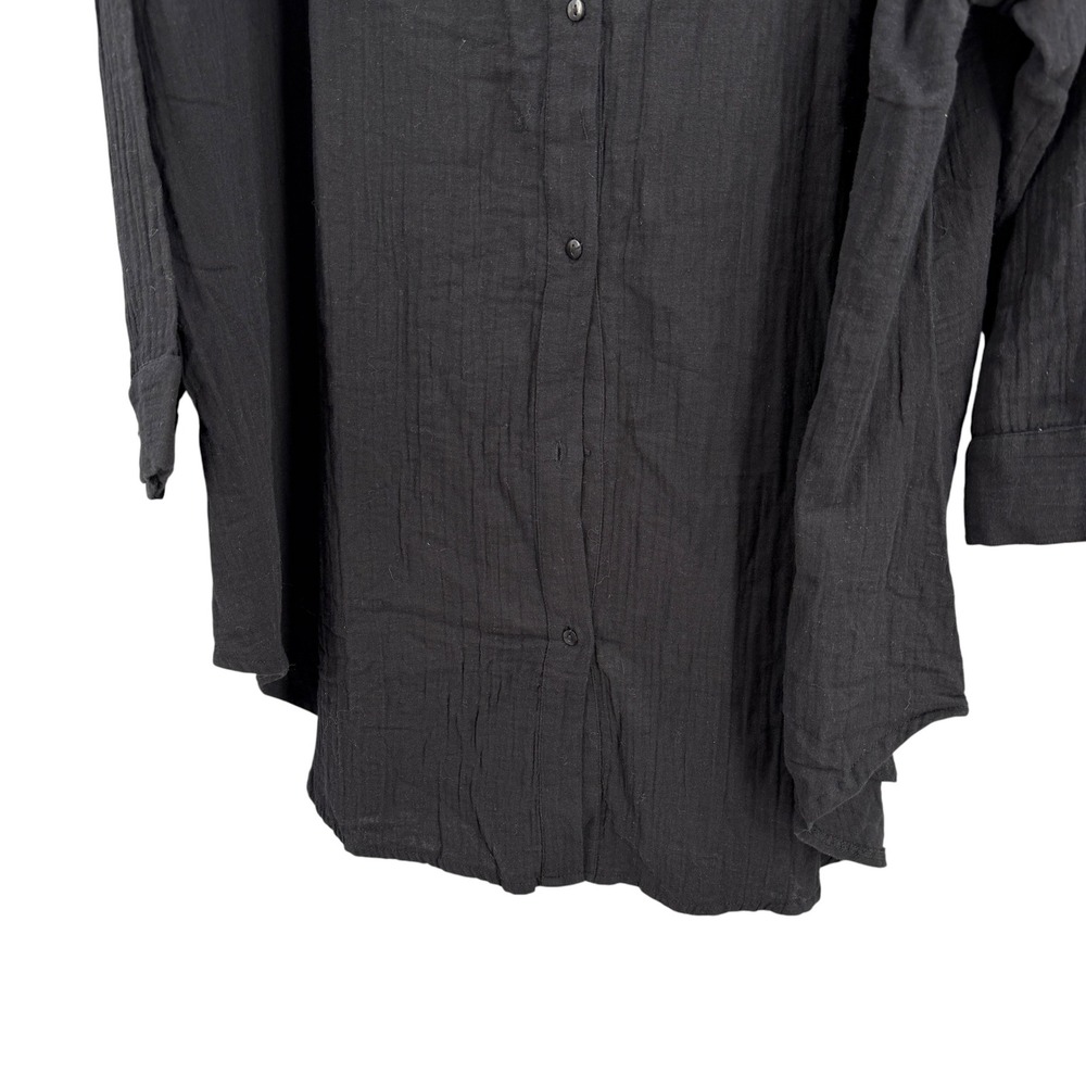 Boho Me Button Up Shirt Dress Tunic Size 3X Black Gauze 100% Cotton Long Sleeve - Picture 2 of 6
